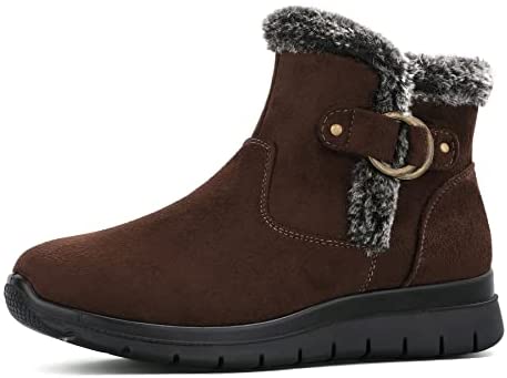 mysoft Women's Winter Snow Boots Side Zipper Warm Ankle Booties Slip on Shoes Indoor Outdoor