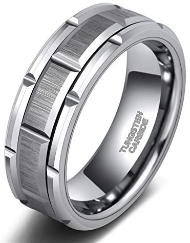 8mm Mens Tungsten Wedding Band Silver/ Gold/Black Brick Pattern Brushed Finish Engagement Ring Masculine Comfort Fit Size 7-13