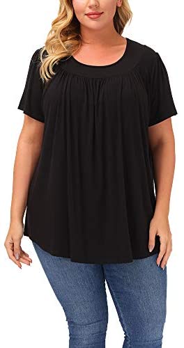 Plus Size Blouse Women Short Sleeve Blouses Summer Casual Pleated Tops