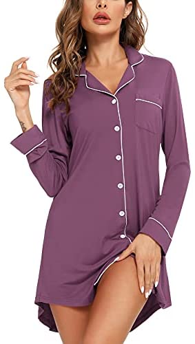 Pajama Nightgown for Women Short/Long Sleeve Button Down Nightwear Top Boyfriend Sleep Shirts Nightdress S-XXL
