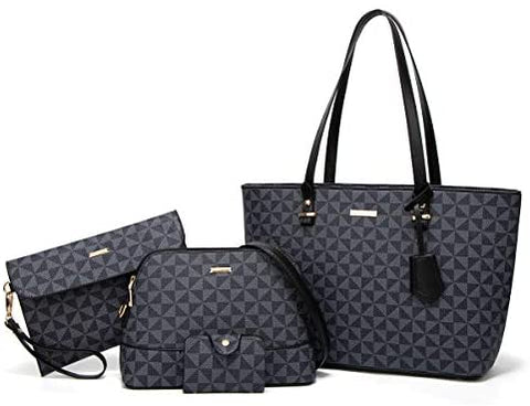 Women Fashion Synthetic Leather Handbags Tote Bag Shoulder Bag Top Handle Satchel Purse Set 4pcs