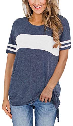 Women's Color Block Striped Long Sleeve Shirt Side Split High Low Hem Casual Pullover Tunic Tops