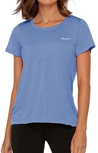 Women's Essential Short Sleeve Crew Neck Tee Tops Casual Workout Button and Split Back High Low T-Shirts