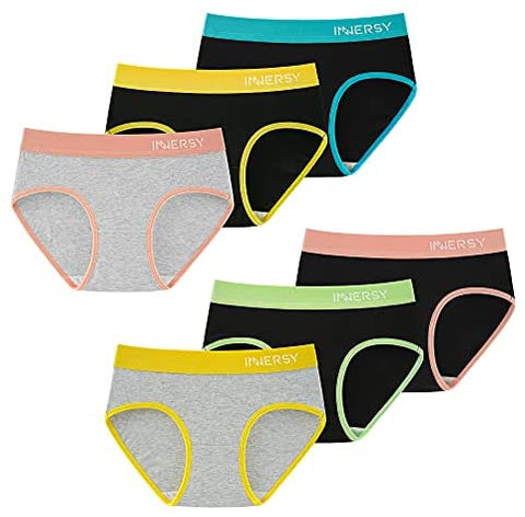 INNERSY Big Girls' Underwear Teens Contrasting Color Cotton Briefs Panties 6 Pack