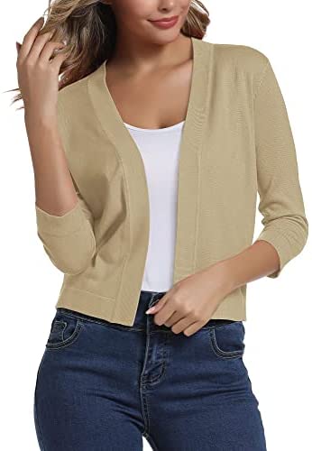 Urban CoCo Women's 3/4 Sleeve Cropped Cardigan Sweater Elegant Shrugs for Women