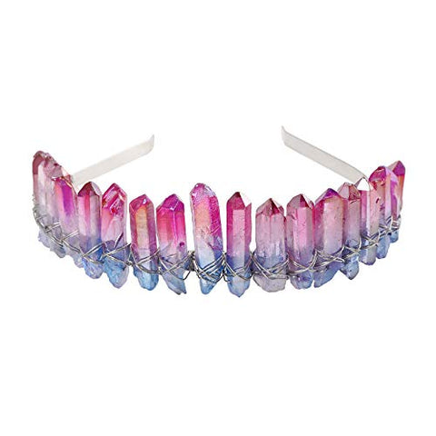 AWAYTR Raw Crystal Quartz Crown – Rhinestone Tiara Mermaid Headband for Woman Weeding and Partie(white)