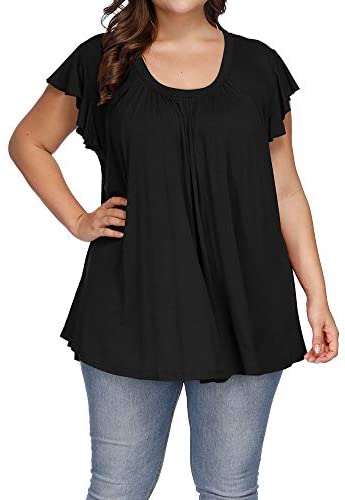 Women's Plus Size Top Short Sleeve Casual Ruffle Loose Pleated Flowy Summer T Shirts