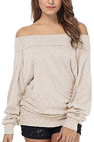 Women's Solid Off Shoulder Bat Sleeve Sweatshirt Plain Fashion Casual Shirt