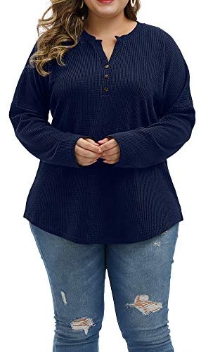 Women Plus Size Tops Lightweight Fall Long Sleeve Knit Sweatshirts Warm Cozy Casual Henley Shirts