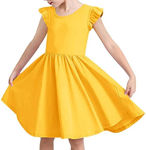 GAMISOTE Girls Flowy Dress Ruffle Cap Sleeve A Line Twirly Skater Summer Midi Dresses with Pocktes 7-14 Years