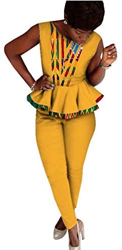 XIAOHUAGUA African Print Sleeveless Tops 2 Pieces Long Pants Trousers Sets Casual Shirts