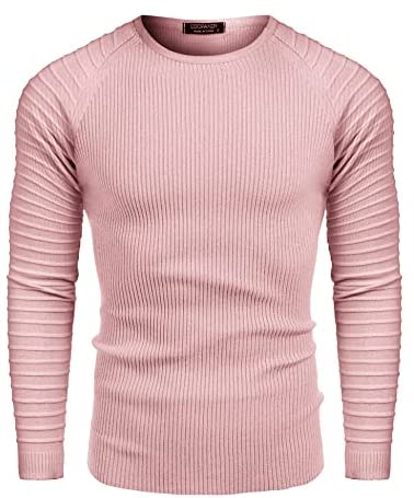 Men's Cable Knit Sweater Stripe Crew Neck Long Sleeve Pullover