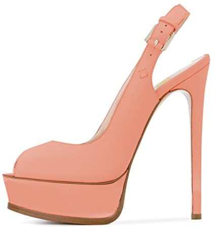 FSJ Women Sexy Peep Toe Stilettos Pumps Platform High Heels Slingback Sandals Strappy Dress Party Shoes with Buckle Size 4-15 US