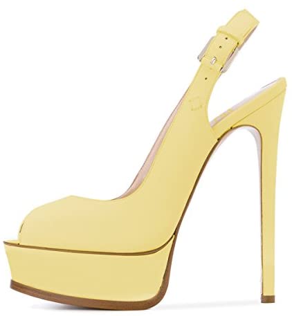 FSJ Women Sexy Peep Toe Stilettos Pumps Platform High Heels Slingback Sandals Strappy Dress Party Shoes with Buckle Size 4-15 US
