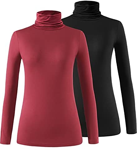 Xelky Womens Long Sleeve Turtleneck Shirt Lightweight Slim Turtle Neck Active Tops Basic Pullover Undershirt 2 Pack