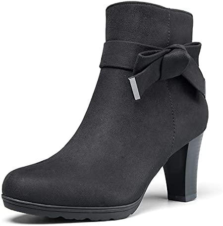 mysoft Women's Booties with Heel, Chunky Stacked Heel Zipper Ankle Boots for Ladies