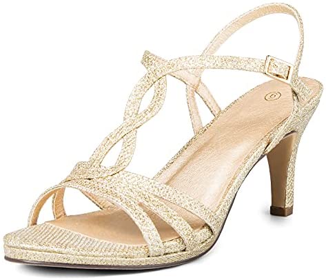 mysoft Women's Stilettos Sparkly Strappy Wedding Shoes Open Toe Prom Pump Heel Sandals