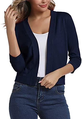 Urban CoCo Women's 3/4 Sleeve Cropped Cardigan Sweater Elegant Shrugs for Women