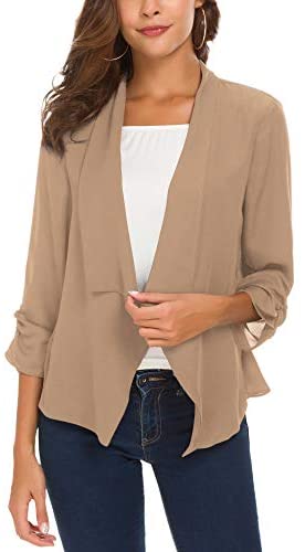 Women's Ruched Sleeve Lightweight Thin Chiffon Blazer