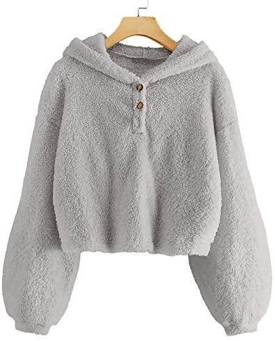 GAMISOTE Kids Girl's Fuzzy Hoodies Warm Loose Button Down Pullover Sherpa Jacket Top