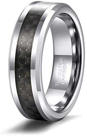 TRUMIUM 6mm 8mm Black Blue Tungsten Ring Carbon Fiber Inlay Wedding Band for Men Women Size 4-15