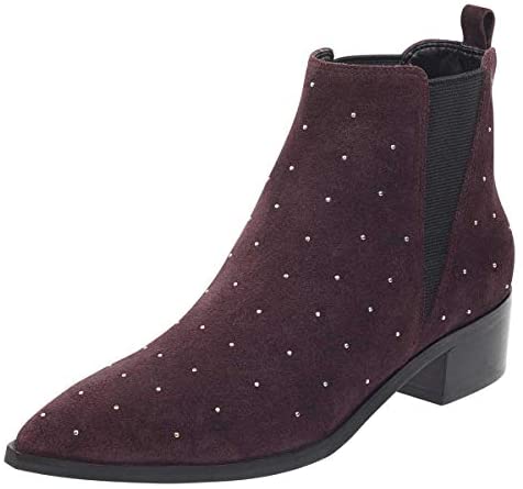 FSJ Women Pointed Toe Chelsea Ankle Booties Block Low Heels Studded Boots Comfortable Trendy Suede Daily Fall Shoes Size 4-15 US