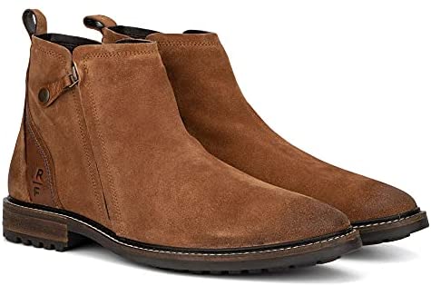 Reserved Footwear New York Men's Sigma Casual Leather Chelsea Boots, Slip-On Zipper, Round Toe, Thermoplastic Rubber Outsole