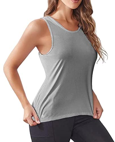 Women's Casual Sleeveless Crewneck Tank Tops Mesh Breathable High Low Workout Loose Shirts Tees Tops
