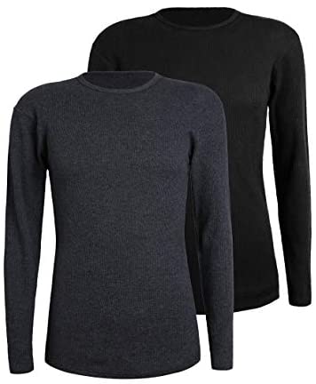 Men's 2-Pack Thermal Long Sleeve Undershirt Waffle Knit Soft Comfy Crew Neck Top Underwear