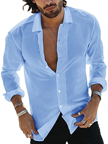 Men's Long Sleeve Button Down Shirts Regular Fit Lightweight Sweat Absorbing Breathable Solid Casual Tops