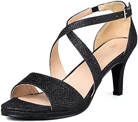 mysoft Women's Stilettos Sparkly Strappy Wedding Shoes Open Toe Prom Pump Heel Sandals