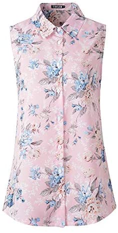 TIMSEM Womens Sleeveless Floral Printed Chiffon Casual Blouse Shirts Tops
