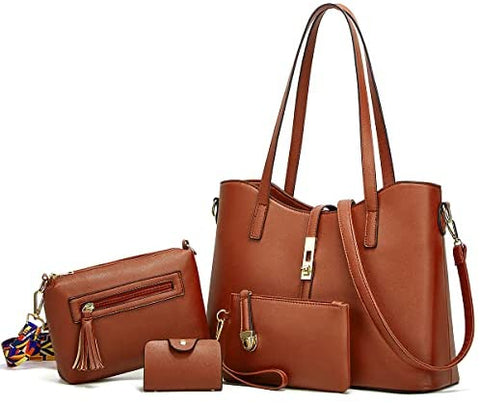 Women Fashion Synthetic Leather Handbags+Shoulder Bag+Purse+Card Holder 4pcs Set Tote