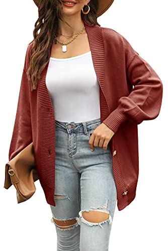 GAMISOTE Womens Cardigan Sweaters Chunky Oversized V Neck Long Knitted Button Down Outerwear