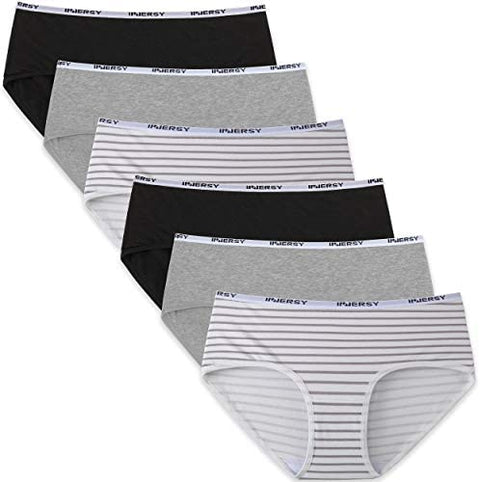 INNERSY Womens Cotton Sporty Underwear Hipster Panties Regular & Plus Size 6-Pack