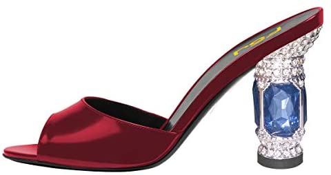 FSJ Women Crystal Mid Heels Clogs Mules Slip On Peep Toe Sandals Casual Slide Summer Slipper Shoes Size 4-15 US