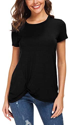 Urban CoCo Women's Crewneck Solid Color Twist Hem T-Shirt