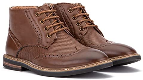 X RAY Footwear Kingston Boy’s Fashion Classic Combat Leather Mid-Top Brogue Boots, Wingtip Toe, Thermoplastic rubber Outsole