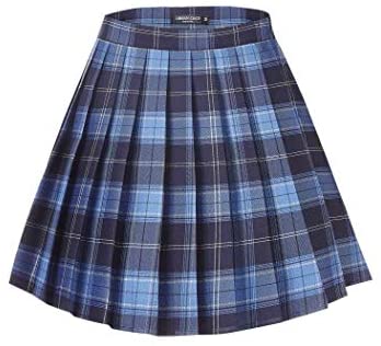 Womens Uniforms Plaid Pleated Mini Skirt