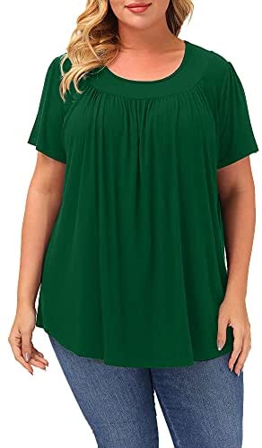 Plus Size Blouse Women Short Sleeve Blouses Summer Casual Pleated Tops