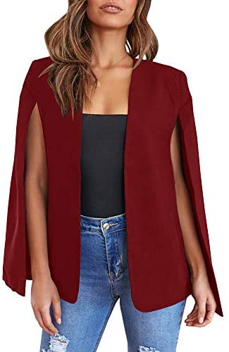 GAMISOTE Womens Cape Blazer Split Sleeve Open Front Casual Jacket Coat Workwear