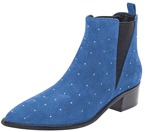 FSJ Women Pointed Toe Chelsea Ankle Booties Block Low Heels Studded Boots Comfortable Trendy Suede Daily Fall Shoes Size 4-15 US
