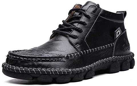 Mens British Boots Ankle Length Leather Motorcycle Boots Zipper or Lace-Up
