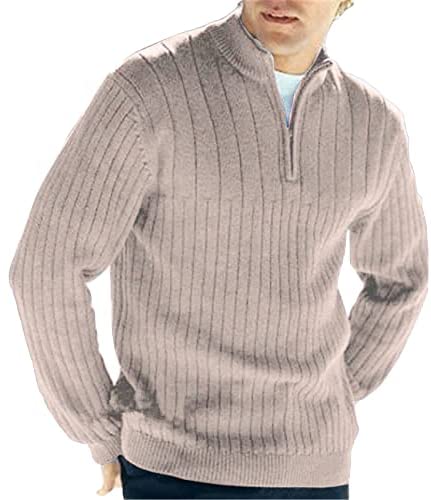 Mens Quarter Zip Up Sweaters Turtleneck Plain Knitted Pullover Casual Ribbed Chunky Fall Winter Polo