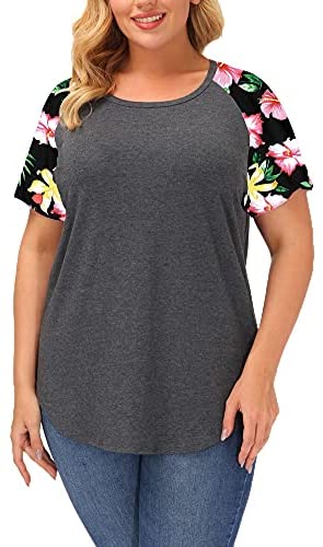 Plus Size Tops Women Stripe Short Sleeve Summer Casual Raglan T Shirts