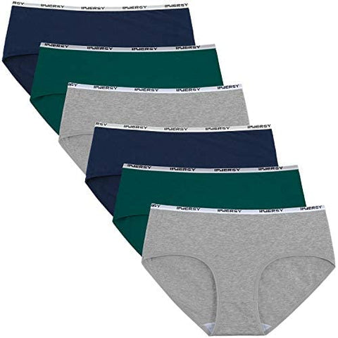 INNERSY Womens Cotton Sporty Underwear Hipster Panties Regular & Plus Size 6-Pack