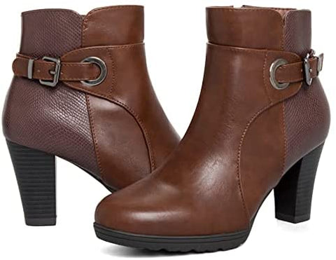 mysoft Women's Zipper Bootie Chunky Stacked Heel Ankle Boots Buckle Strap Ankle