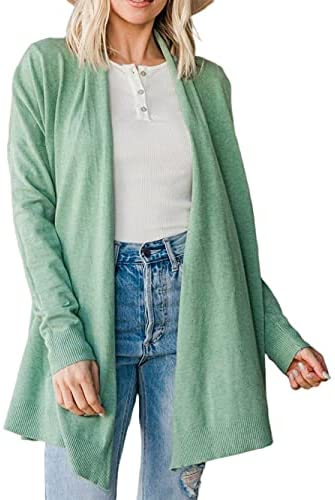 Women Casual Open Front Cardigans Solid Color Lightweight Simple Style Cardigan Sweaters Outwear