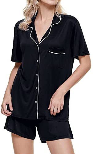 Womens Pajama Sets Soft Loungewear Set Short Sleeve Button Sleepwear Two-Piece Pj Sets Nightwear Pajamas for Women