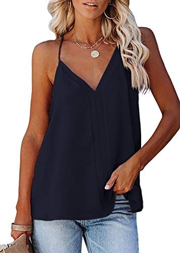 Womens V Neck Camisole Solid Sleeveless Tank Tops Casual Halter Loose Fit Racerback Shirts